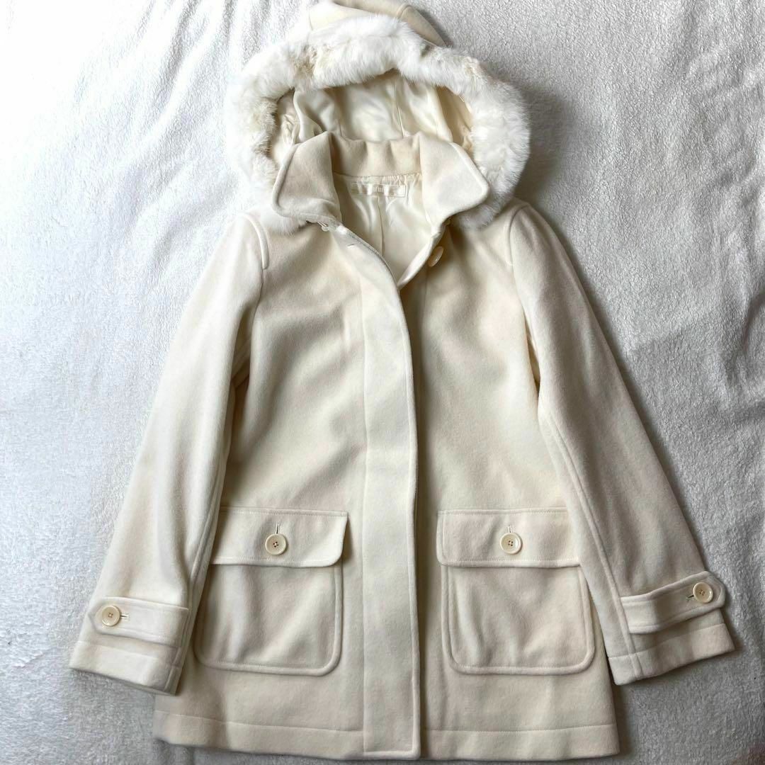 美品 ピンクハウス コート ジャケット 毛ウール アンゴラ フード 白 ホワイトジャケット/アウター