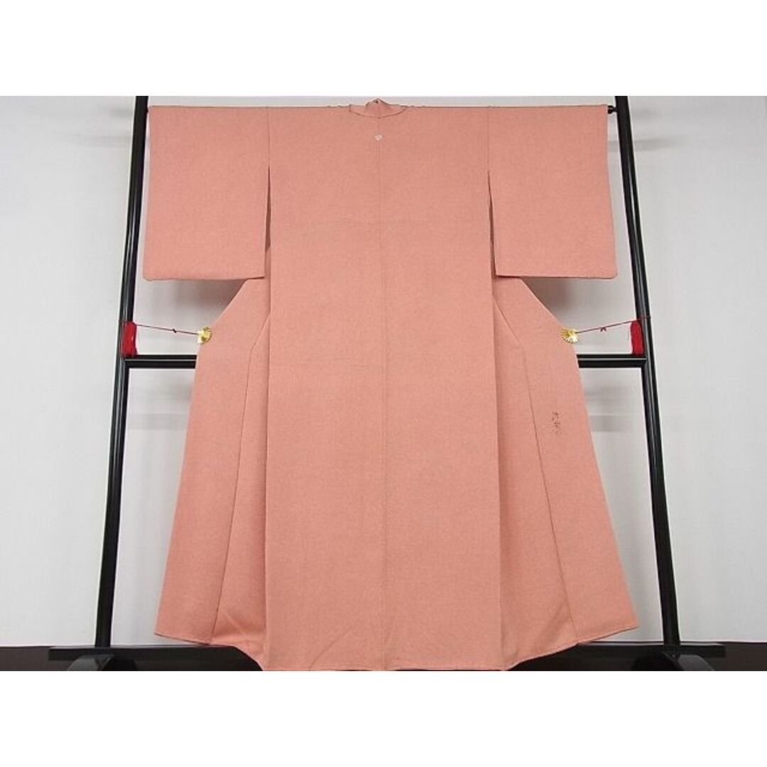 平和屋-こころ店■上質な色無地 光琳菊地紋 牡丹色 着丈156cm 裄丈61.5cm 正絹 逸品 A-ja4286
