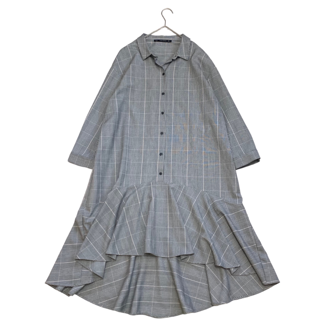 美品 ザラ グレンチェック アシンメトリー フリル ワンピース グレー系 L 新品☆ZARA ザラ フリルアシンメトリーワンピース