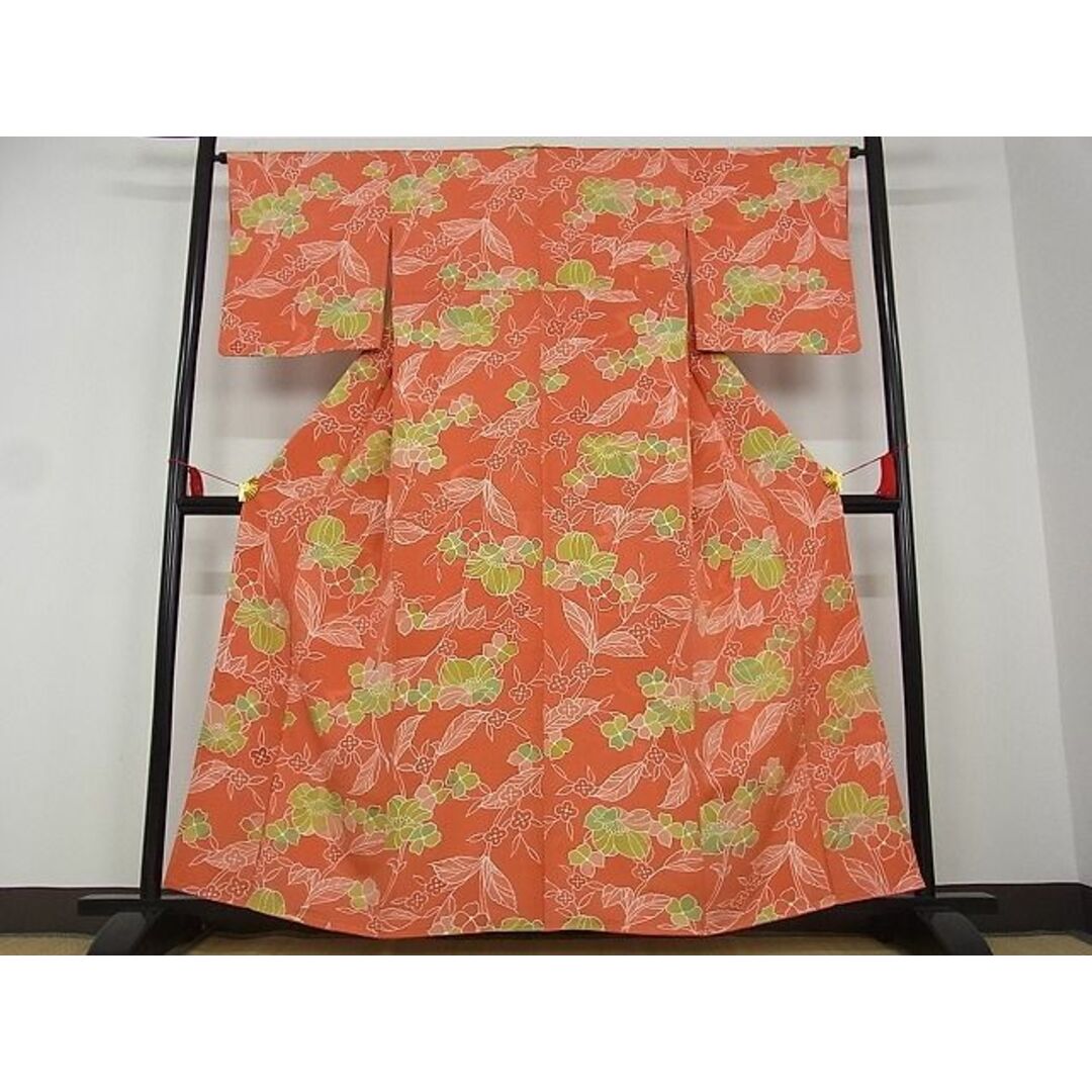 平和屋-こころ店□上質な小紋 草花文 地紋起こし 着丈158cm 裄丈64cm ...
