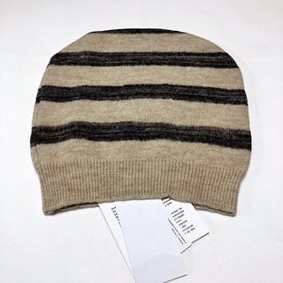 マルタンマルジェラ(Maison Martin Margiela)の新品 L マルジェラ 22ss ボーダー ニット キャップ ベージュ 4506(ニット帽/ビーニー)