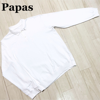 【古着】Papas パパス ラガーシャツ コットン ホワイト sizeL(ポロシャツ)