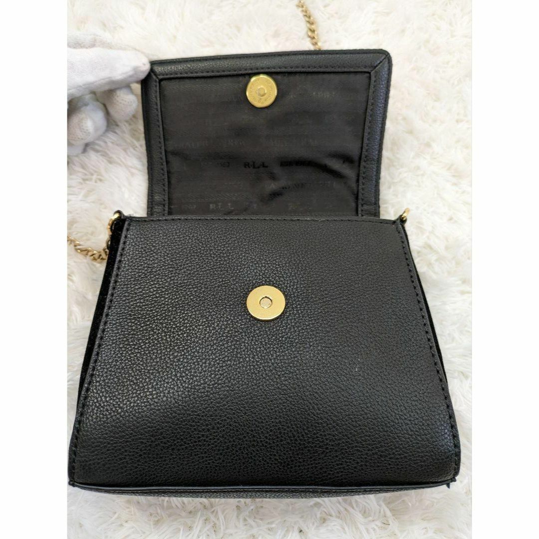 美品✨ローレンラルフローレン 黒 ショルダーバッグ チェーン 革 タッセル