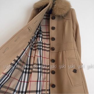 バーバリーブルーレーベル(BURBERRY BLUE LABEL)のバーバリーブルーレーベル フォックスファー付き ロングコート ベージュ(ロングコート)