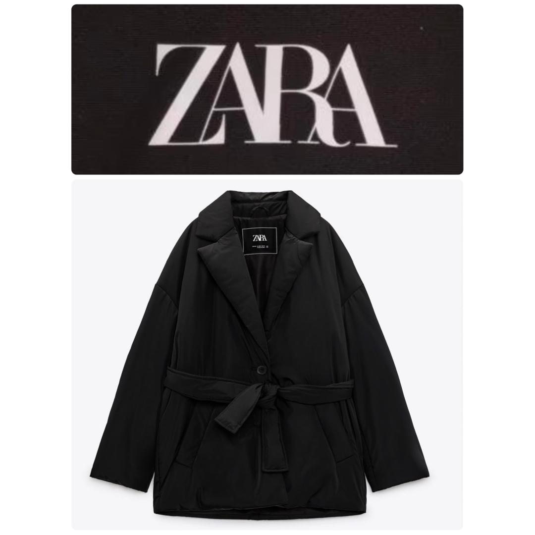 ZARA(ザラ)の昨年/ZARA ザラ ベルト付きパフジャケット　M ブラック　レディース レディースのジャケット/アウター(その他)の商品写真