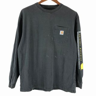 カーハート(carhartt)のCarhartt カーハート ワンポイントロゴ ポケット 長袖Ｔシャツ ワーク  アメカジ ボロ系 ブラック (メンズ L) 中古 古着 O9248(Tシャツ/カットソー(七分/長袖))