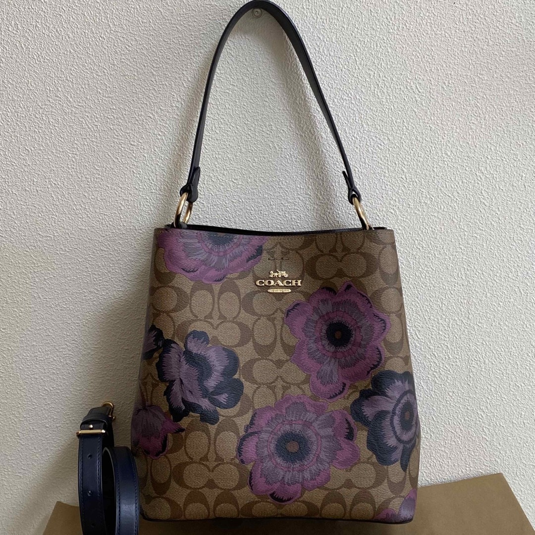 極美品】 COACH カフェ ファセット バケットバッグ 花柄 フラワー-