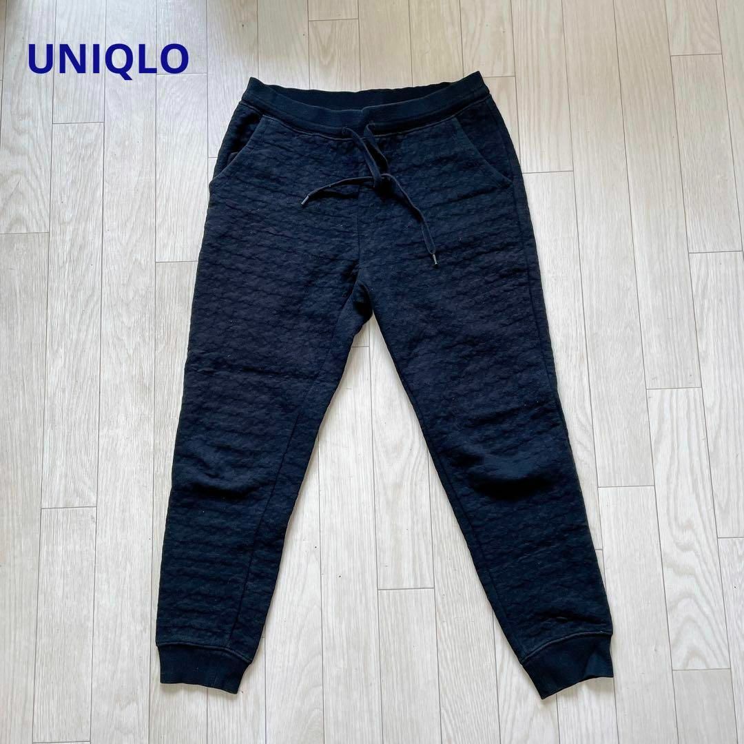 UNIQLO(ユニクロ)のUNIQLO 黒 エンボス柄 スェットパンツ 2重構造生地 レディースのパンツ(カジュアルパンツ)の商品写真