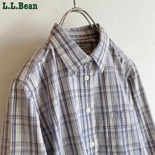 エルエルビーン(L.L.Bean)の80s ビンテージ エルエルビーン チェック ポケット付 シャツ 白 ネイビー(シャツ/ブラウス(長袖/七分))