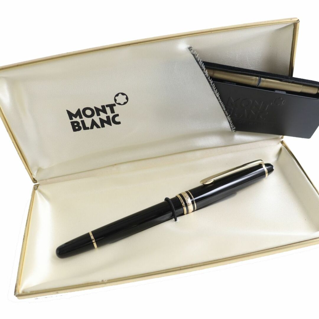 極美品□MONTBLANC/モンブラン マイスターシュテュック クラシック ペン先14K Fニブ 万年筆/ボールペン 二本セット 黒×金 ドイツ製 筆記OK