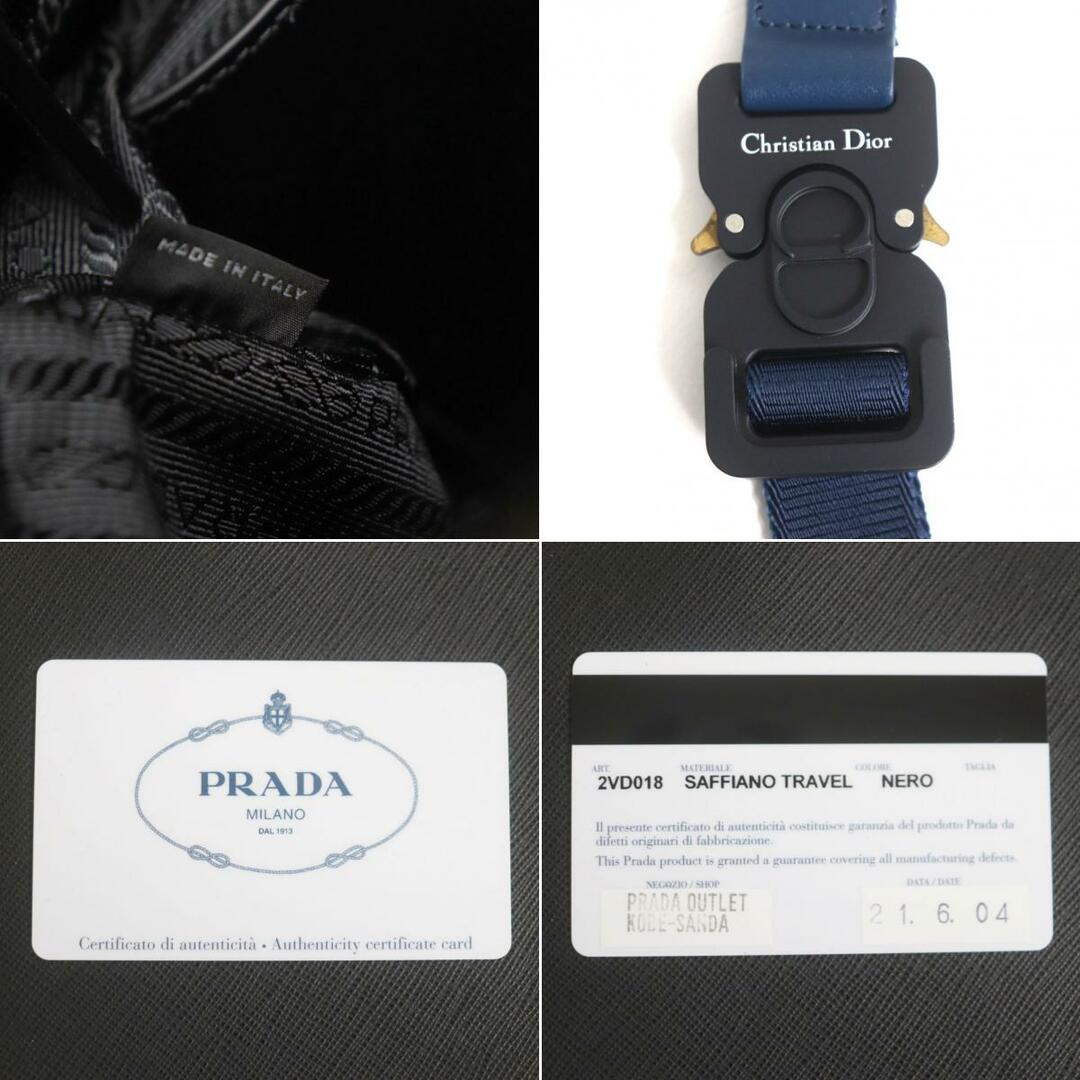 極美品▼PRADA プラダ 2VD018 サフィアーノレザー 三角ロゴ金具付き フラップ式 メッセンジャー/ショルダーバッグ 黒 シルバー金具 メンズ