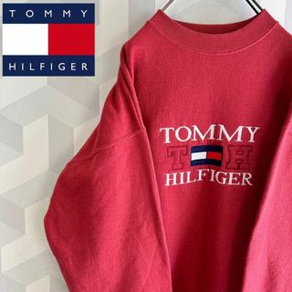 トミーヒルフィガー(TOMMY HILFIGER)の【レア】90s トミーヒルフィガー USA製 刺繍ロゴ スウェットトレーナー(スウェット)