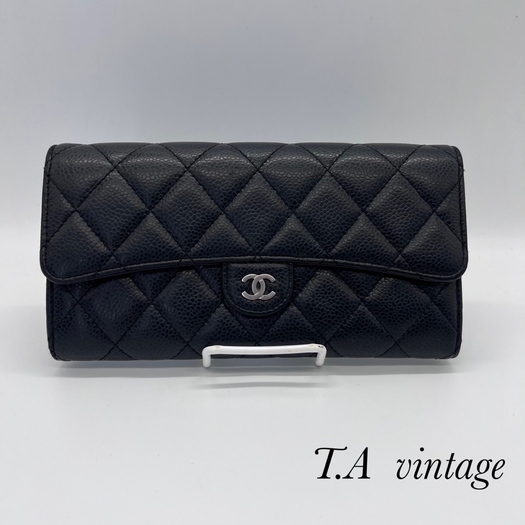 CHANEL - 美品！シャネル キャビアスキン 長財布 ブラックの通販 by TA ...