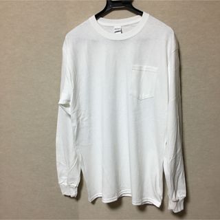 ギルタン(GILDAN)の新品 GILDAN ギルダン 長袖ロンT ポケット付き ホワイト 白 L(Tシャツ/カットソー(七分/長袖))