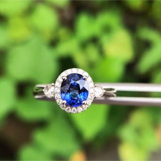 天然 ブルーサファイア ダイヤ リング1.28ct k18 ¥(リング(指輪))