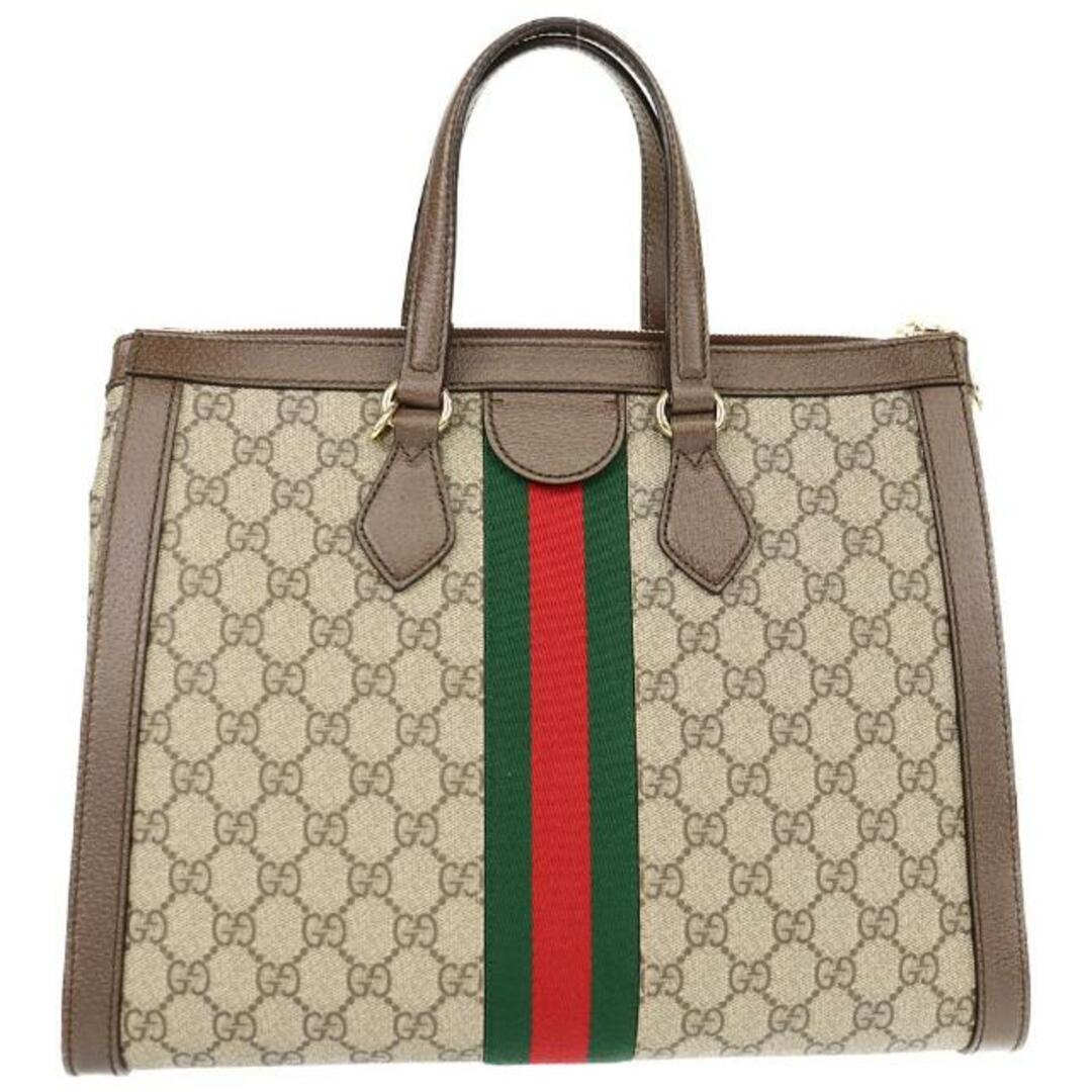 Gucci(グッチ)のグッチ 2WAY トートバッグ オフィディア GGミディアム 524537 中古 GGスプリーム ベージュ GUCCI 【中古】 ｜ ウェブリボン 2WAY ショルダー ブラウン 手提げ 鞄 カバン バック レディース ブランド ファッション Aランク レディースのバッグ(トートバッグ)の商品写真