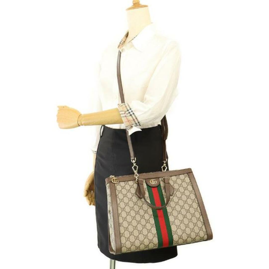 Gucci(グッチ)のグッチ 2WAY トートバッグ オフィディア GGミディアム 524537 中古 GGスプリーム ベージュ GUCCI 【中古】 ｜ ウェブリボン 2WAY ショルダー ブラウン 手提げ 鞄 カバン バック レディース ブランド ファッション Aランク レディースのバッグ(トートバッグ)の商品写真