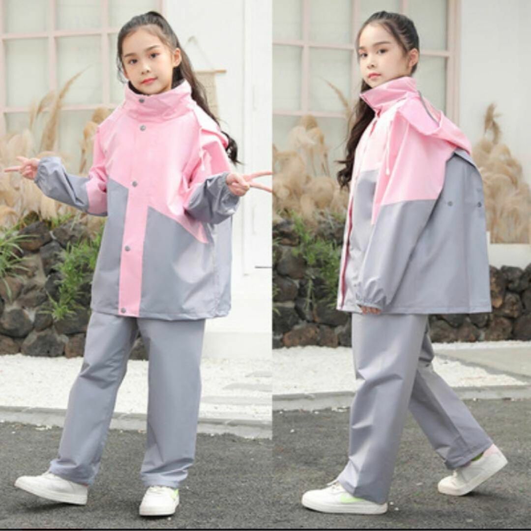 レインコート レインスーツ 140cm ピンク キッズレインウェア 雨具 カッパ キッズ/ベビー/マタニティのキッズ服女の子用(90cm~)(コート)の商品写真