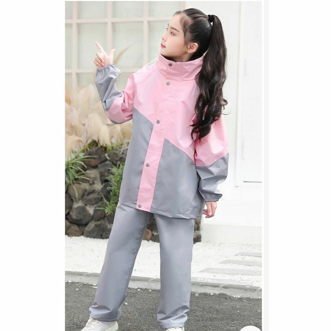 レインコート レインスーツ 140cm ピンク キッズレインウェア 雨具 カッパ キッズ/ベビー/マタニティのキッズ服女の子用(90cm~)(コート)の商品写真