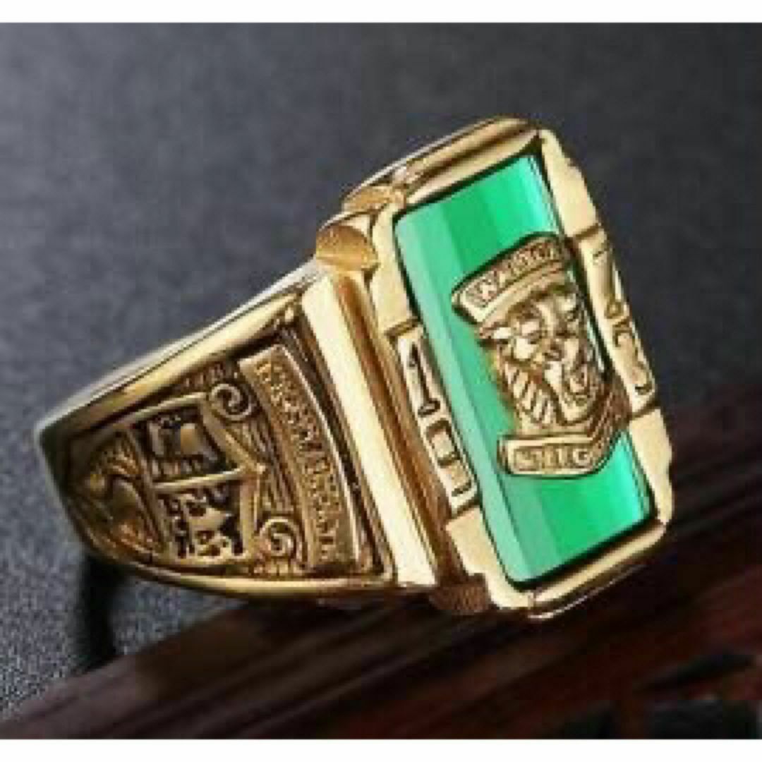 【R081】リング　メンズ　指輪　グリーン　緑　ステンレス　カレッジ　20号 メンズのアクセサリー(リング(指輪))の商品写真