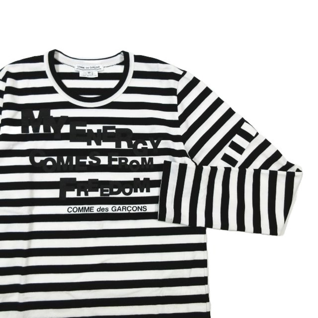 美品 コムデギャルソン 希少 青山限定 メッセージ ボーダー柄 Tシャツ M 黒