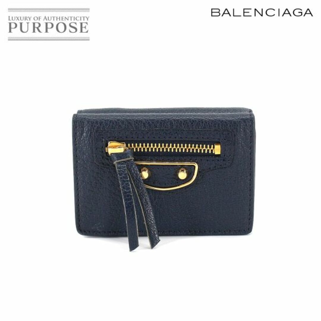 未使用 展示品 バレンシアガ BALENCIAGA クラシック ミニ ウォレット 三つ折り 財布 レザー ネイビー 470059 VLP 90210921