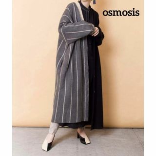 オズモーシス(OSMOSIS)のosmosis  アシンメトリーニットカーディガン　グレー&ブラック　Fサイズ(カーディガン)