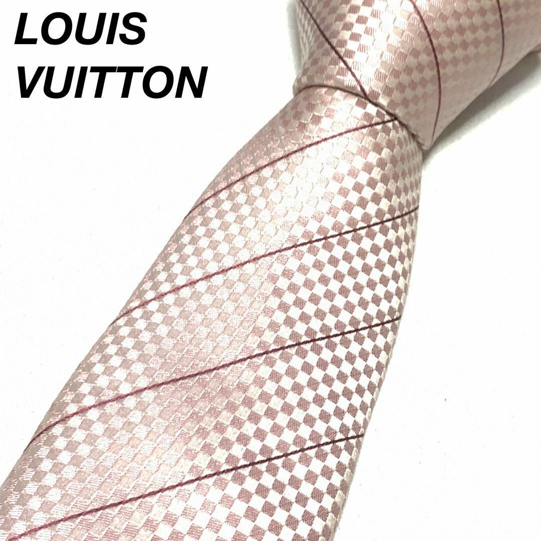 LOUIS VUITTON(ルイヴィトン)のルイヴィトン マイクロダミエ ピンク ネクタイ #108239 メンズのファッション小物(ネクタイ)の商品写真