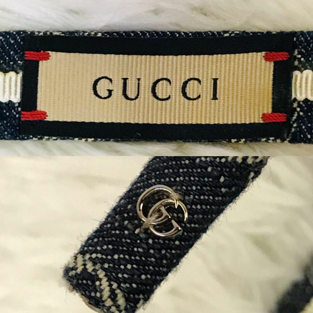 Gucci(グッチ)の【極美品】グッチ カチューシャ GG柄 デニム マーモント金具 ゴールド金具 レディースのヘアアクセサリー(ヘアバンド)の商品写真