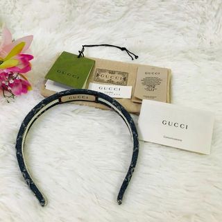 グッチ(Gucci)の【極美品】グッチ カチューシャ GG柄 デニム マーモント金具 ゴールド金具(ヘアバンド)