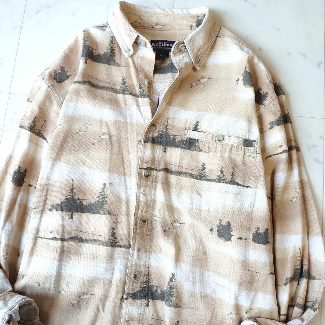 WOOLRICH(ウールリッチ)のWOOLRICH ウールリッチ マカオ製 長袖シャツ 総柄 鳥柄 ボーダー柄 L メンズのトップス(シャツ)の商品写真