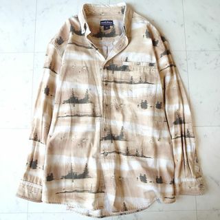 ウールリッチ(WOOLRICH)のWOOLRICH ウールリッチ マカオ製 長袖シャツ 総柄 鳥柄 ボーダー柄 L(シャツ)