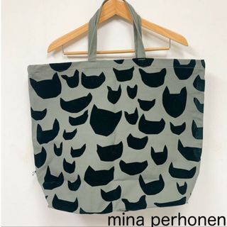 ミナペルホネン(mina perhonen)のmina perhonen ミナペルホネン 猫柄　トートバッグ　ネコ　大きめ(トートバッグ)