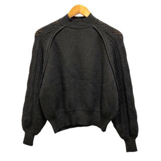 ザラ(ZARA)のザラ ニット ボトルネック リブ 透かし編み 長袖 L チャコールグレー(ニット/セーター)