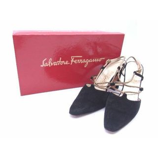 サルヴァトーレフェラガモ(Salvatore Ferragamo)のSalvatore Ferragamo フェラガモ スエード サンダル ミュール ヒール サイズ6 1/2(約24cm) 靴 シューズ ブラック系 DD2800(ハイヒール/パンプス)