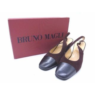 ブルーノマリ(BRUNOMAGLI)の■美品■ BRUNOMAGLI ブルーノマリ ヌバック ヒール パンプス サイズ34 1/2 (約21.5cm) 靴 シューズ レディース ブラウン系 DD2854(サンダル)