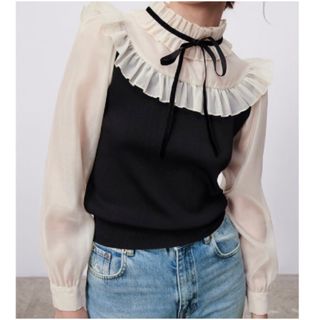 新品☆ZARA ザラ フリル&リボン付きニットセーター トップス