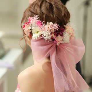 ヘアアクセ　結婚式　花　髪飾り　ラプンツェルヘア(ヘッドドレス/ドレス)