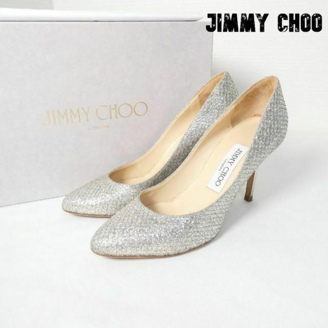 美品 JIMMY CHOO グリッター ラウンドトゥ ハイヒール パンプス-