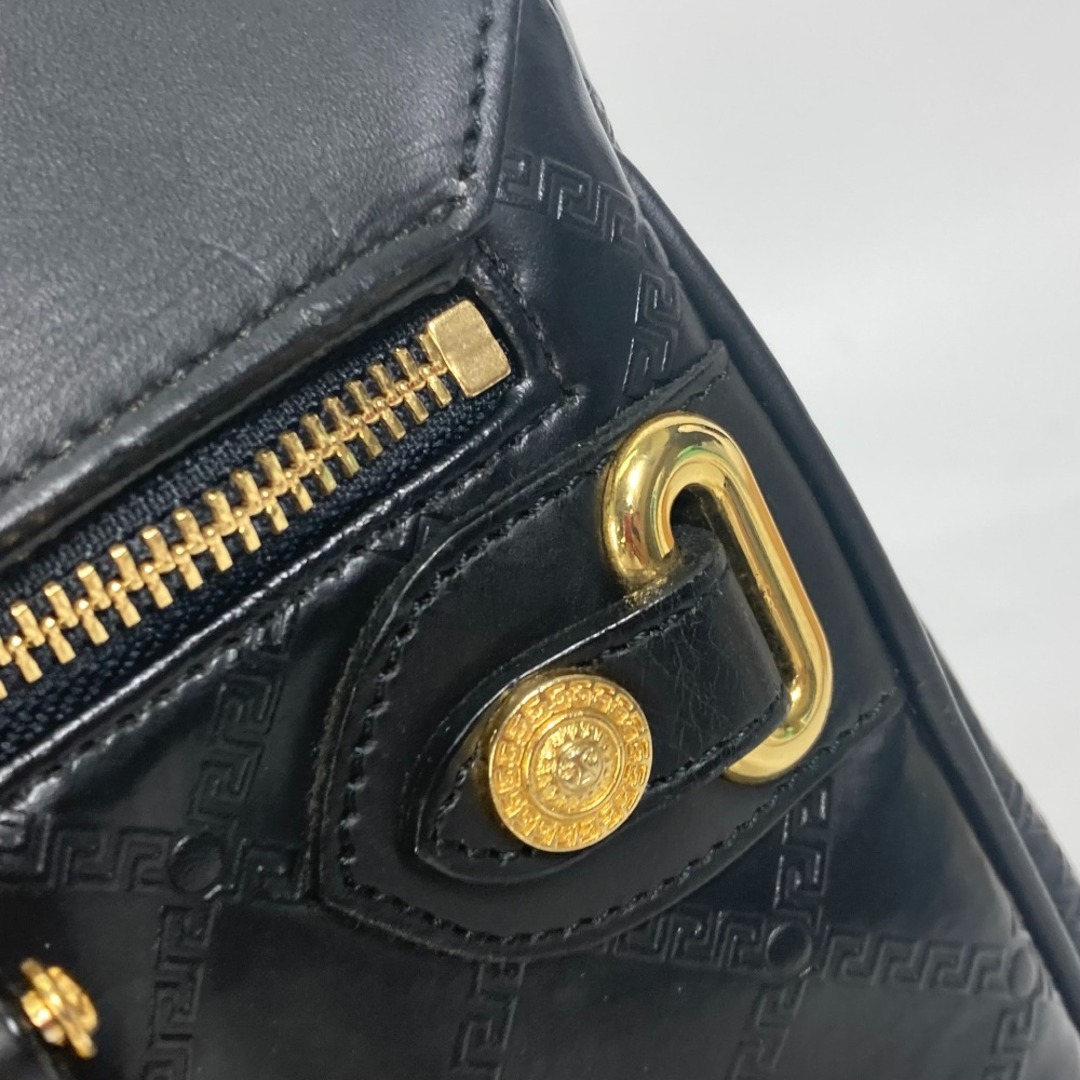 極 美品 保存袋付き VERSACE ヴェルサーチ サンバースト モチーフ 金具 レザー 本革 ハンドバッグ ミニ トートバッグ ブラック 30292