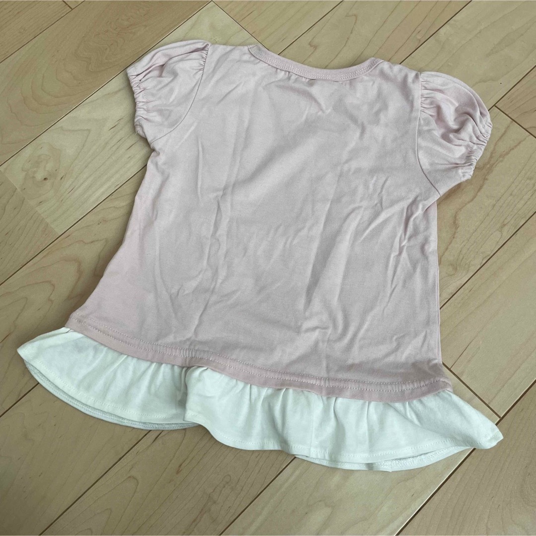 しまむら(シマムラ)の【最安値】しまむら♡リボンTシャツ 110cm 女の子 ピンク色×白色 キッズ/ベビー/マタニティのキッズ服女の子用(90cm~)(Tシャツ/カットソー)の商品写真