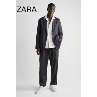 ZARA MAN スーツ セットアップ 無地 グレー 大きいサイズ 総裏地