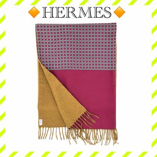 エルメス(Hermes)の美品 エルメス シルク カシミヤ マフラー レッド ブラウン ユニセックス(マフラー/ショール)