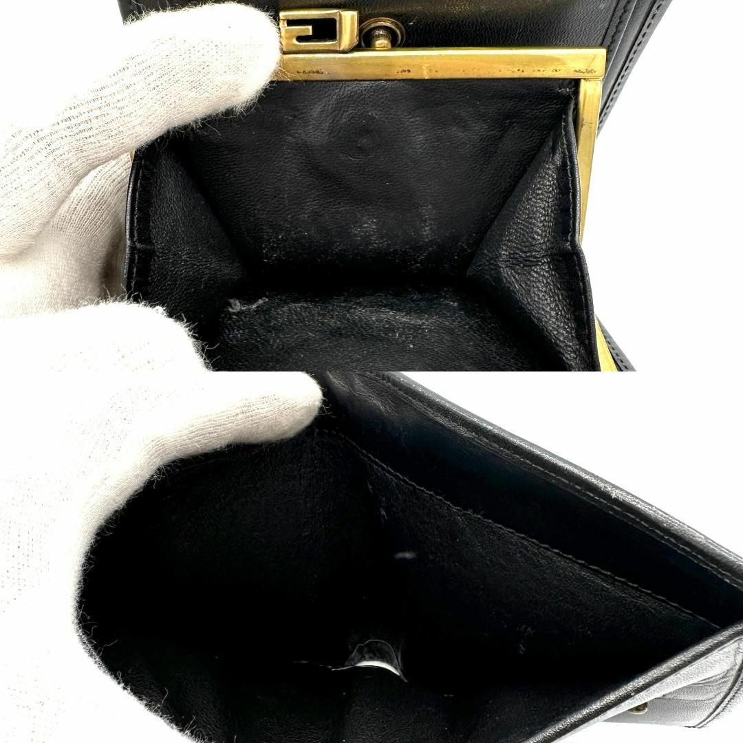 【美品】グッチ 106653 キャンバス レザー GG がま口 二つ折り財布