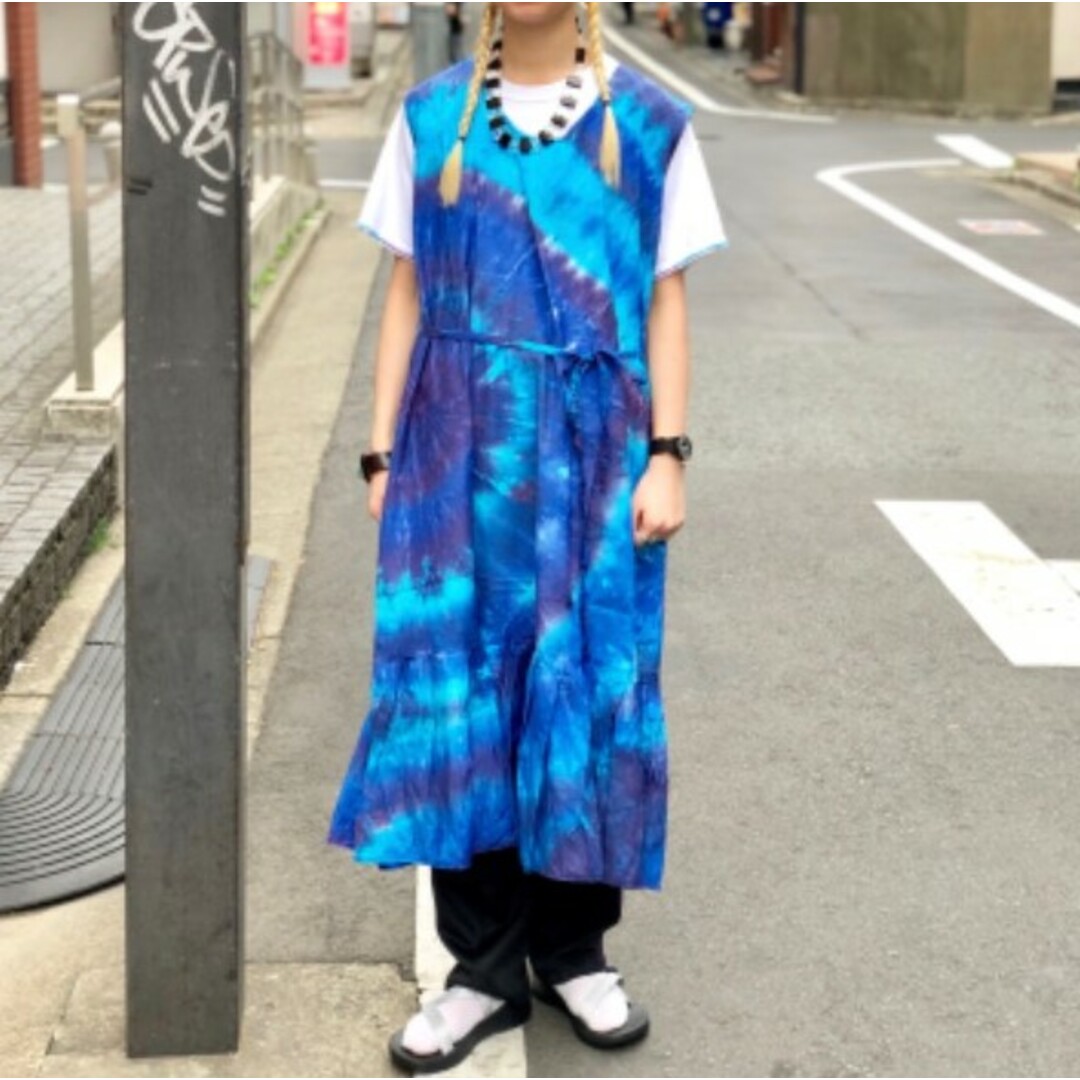 Needles x BEAMS BOY ニードルス ビームスボーイ 19SS 別注 日本製 Tiedye Dress タイダイドレス EJ347 2  BLUE ノースリーブ ワンピース トップス【中古】【Needles × BEAMS BOY】