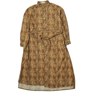 エンジニアードガーメンツ(Engineered Garments)のEngineered Garments エンジニアードガーメンツ 19AW アメリカ製 BD Shirt Dress - Leopard Print レオパードプリント ボタンダウンシャツドレス 1 ブラウン 長袖 ワンピース トップス【中古】【Engineered Garments】(ロングワンピース/マキシワンピース)