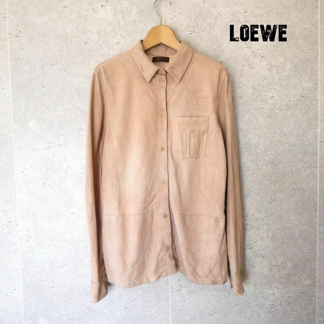 良品 LOEWE シルク100％ スエード 長袖 シャツ ブラウス65㎝身幅