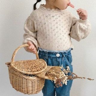 子供服　長袖ニット　インナーシャツ　ベージュ/100(ニット)