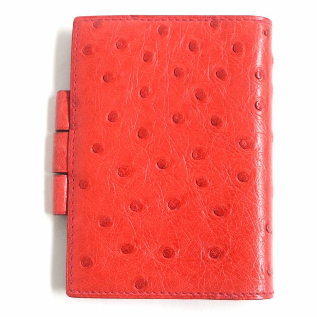 良品▼HERMES エルメス アジェンダミニ オーストリッチ レザー 手帳カバー+ボールペン 925 赤×シルバー 仏製 メンズ 〇Z刻 ペン重量7.7g