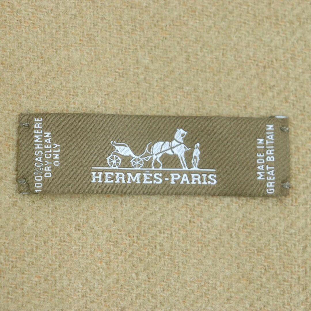 極美品▼HERMES エルメス バイカラー フリンジ付き カシミヤ100% 大判 マフラー/ショール オレンジ×ライトブラウン メンズ 英国製 箱付き